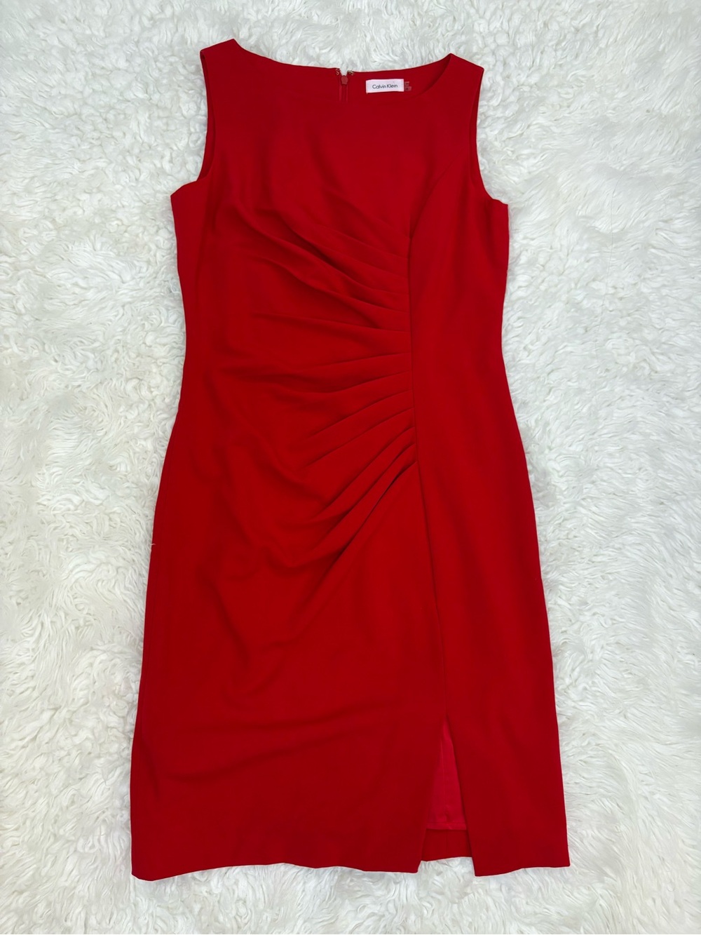 alvin Klein Red Ruched Side Sleeveless Sheath Dress Slit Sz 6 CD2X1CY1